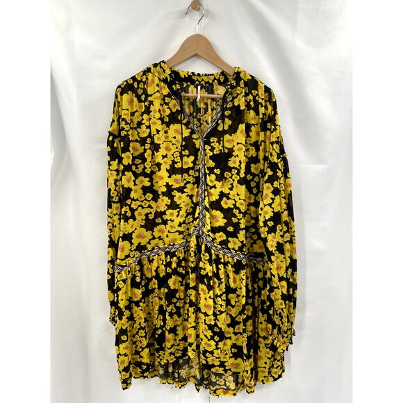 Free People yellow floral semi sheer tunic dress - Picture 2 of 6